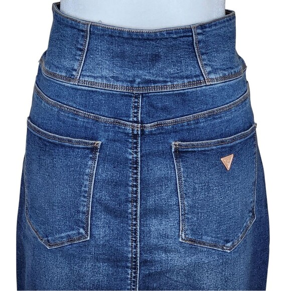 Guess Denim Pencil Skirt High Waist Button Front Blue Stretch Women's Medium - Picture 5 of 11